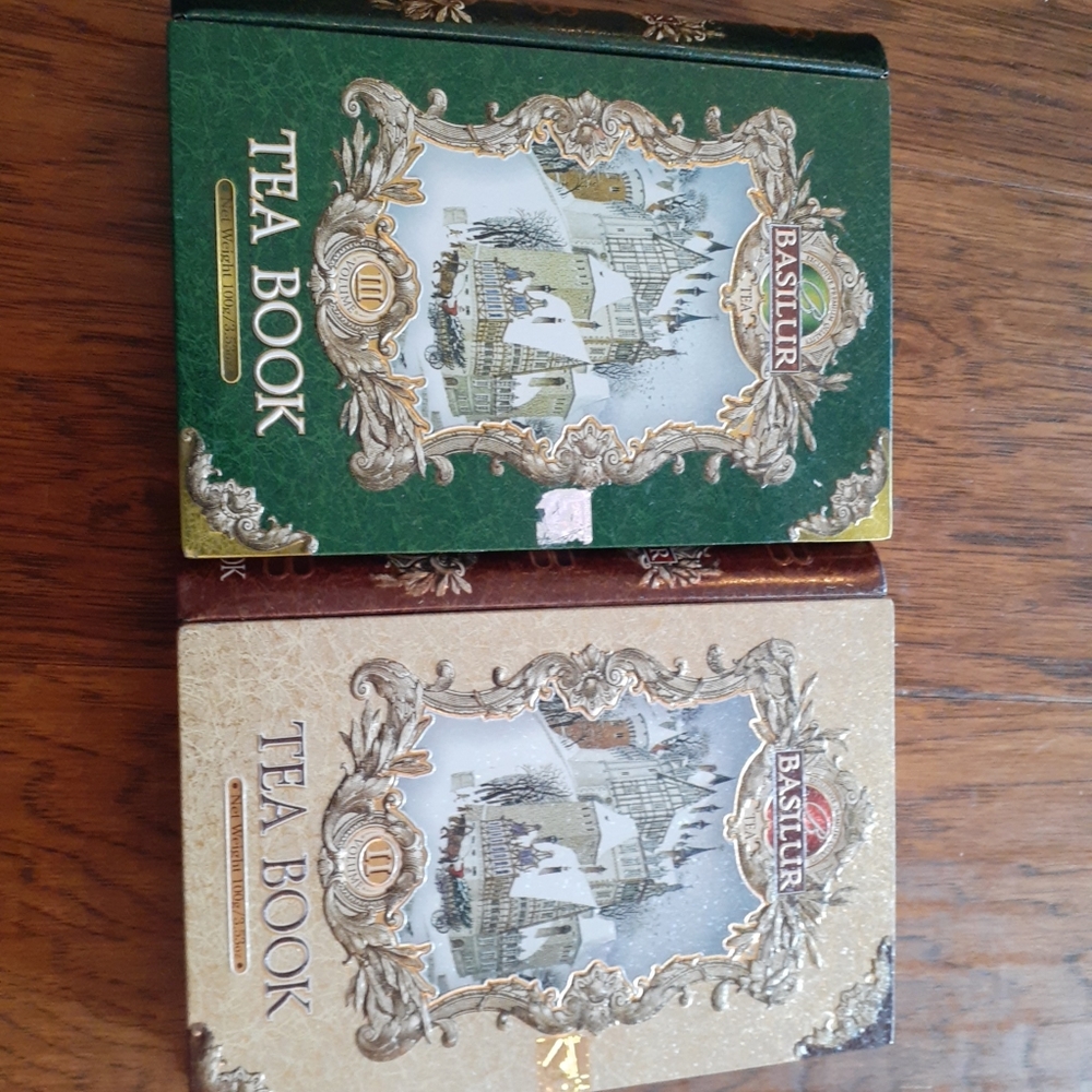 EXQUISITE Pair of VTG Basilur 2"Dx5"Wx8"H Metal TEA BOOK Boxes.